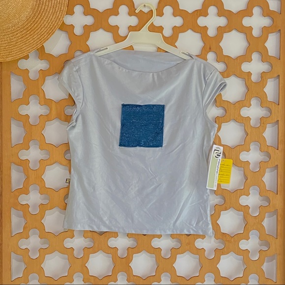 PRIVATE CIRCLE Baby Tee Top Satin Metallic Blue - Picture 3 of 15